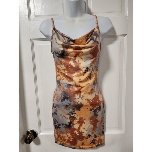 Shein Womens Cami Dress Multicolor Tie Dye Spaghetti Strap Cowl Neck L New - Picture 1 of 8